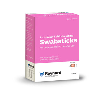 Reynard Health Supplies 0.5% Chlorhexidine & 70% Alcohol Swabstick - Foam Head - Red Tinted 25-Box