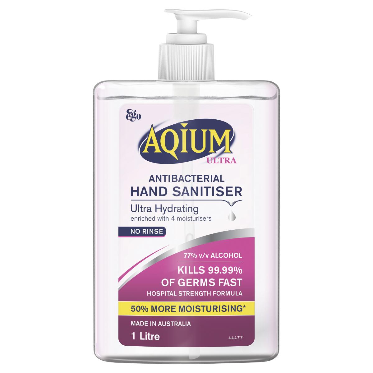 Aqium Ultra Antibacterial Hand Sanitiser Hydrating 1L Pump Bottle