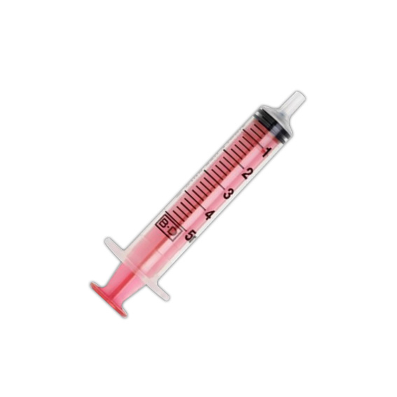 BD 5ml Luer Slip Red Plunger Syringe 100/Box