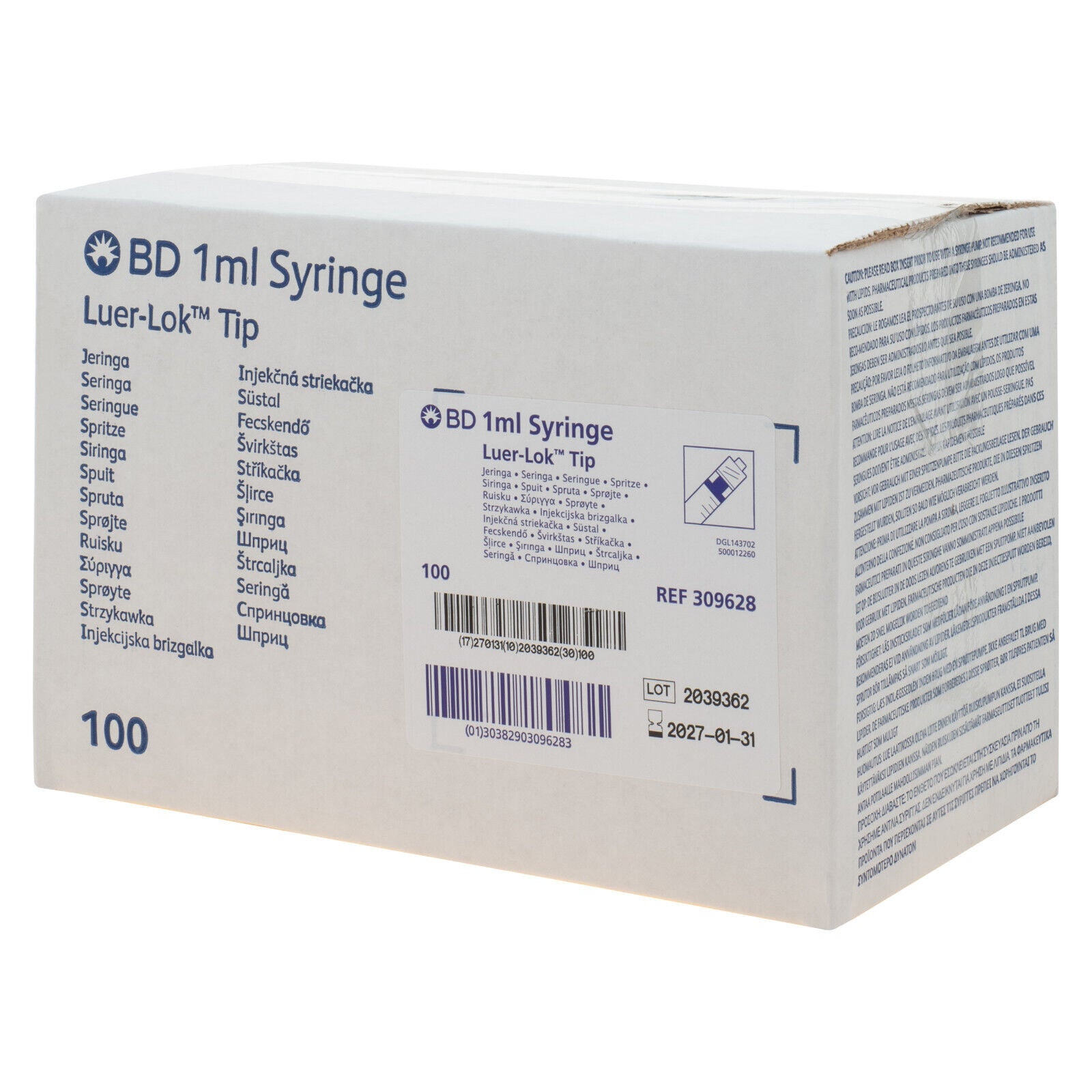 BD 1ml Luer Lok Syringe 100/Box