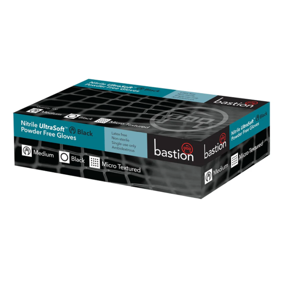 Bastion - Nitrile UltraSoft Black Powder Free Gloves - 100 Gloves