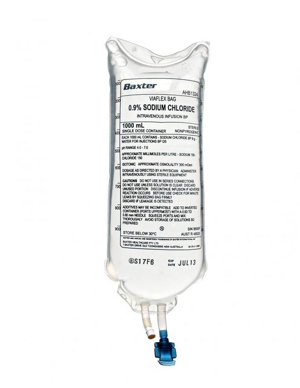 Baxter Intravenous IV Infusion 0.9 Percent Sodium Chloride - 1 Litre - Loose