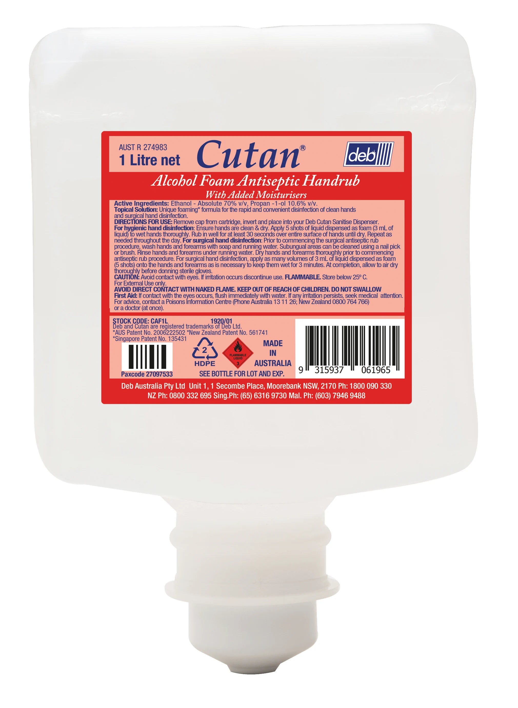 Cutan® Alcohol Foam Antiseptic Handrub Cartridge 1L