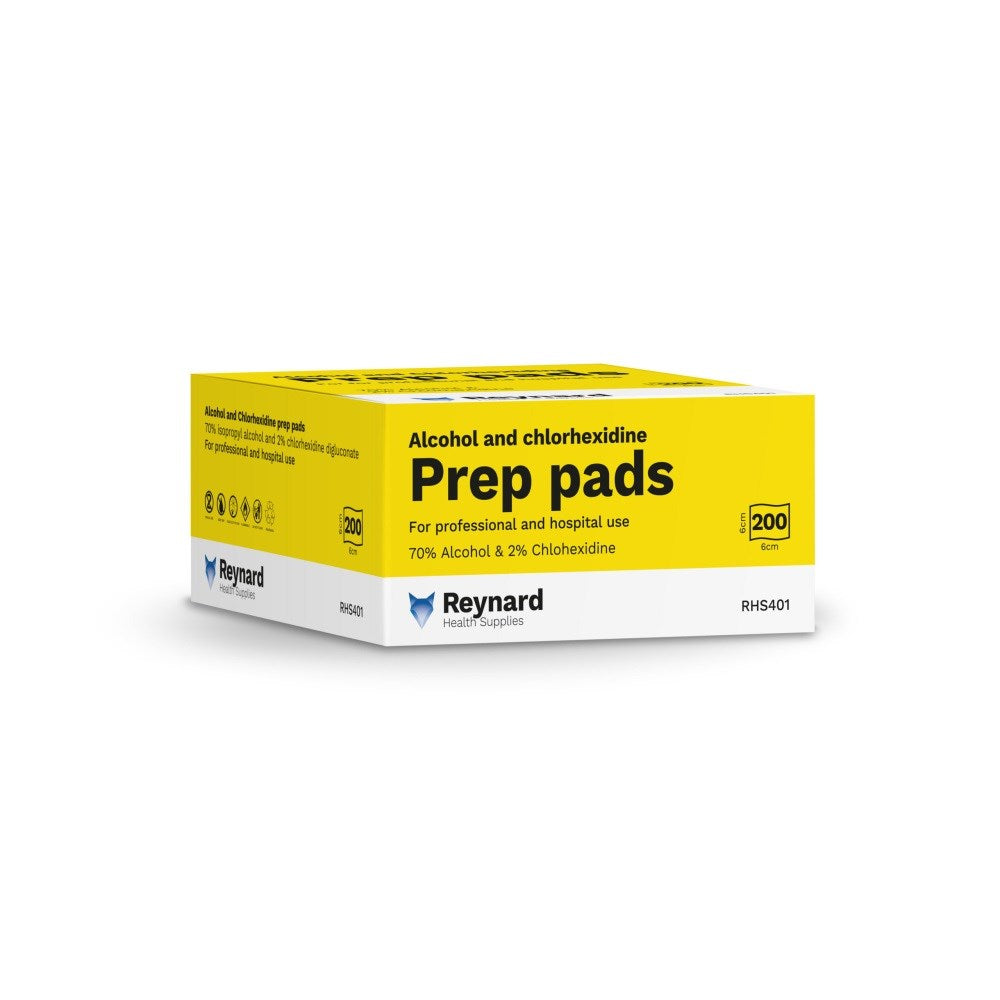 Reynard Health Alcohol 70% Chlor 2% Prep Pads 6 x 6cm Box/200