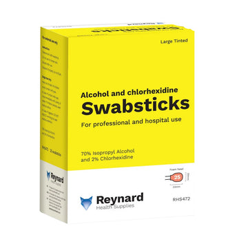 Reynard Health Supplies 2% Chlorhexidine Antiseptic Swabstick - Alcohol free - Foam Head - Box/25