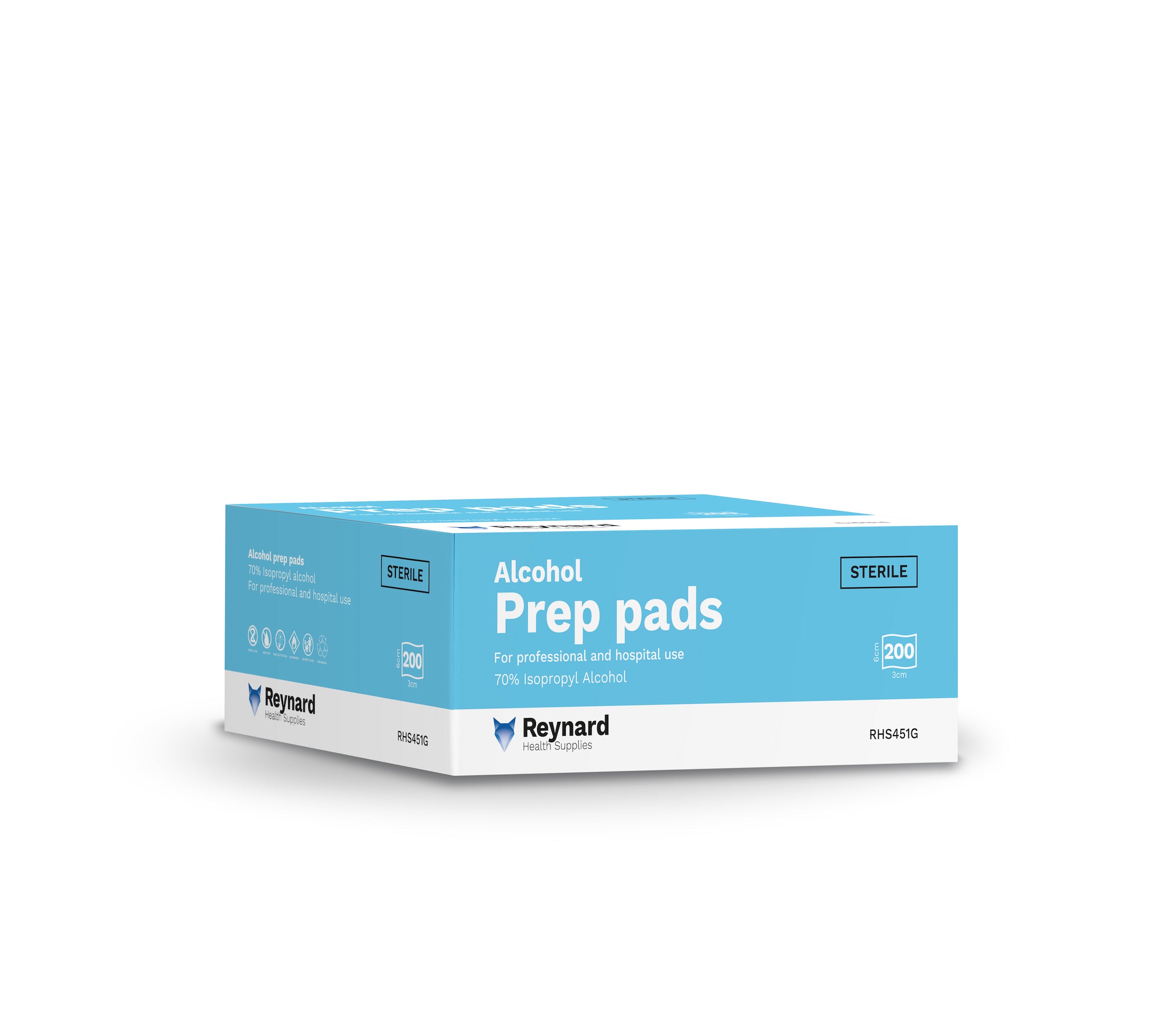 Reynard Sterile 70% Isopropyl Alcohol 6cm x 3cm Prep Pad Swab - Box/200