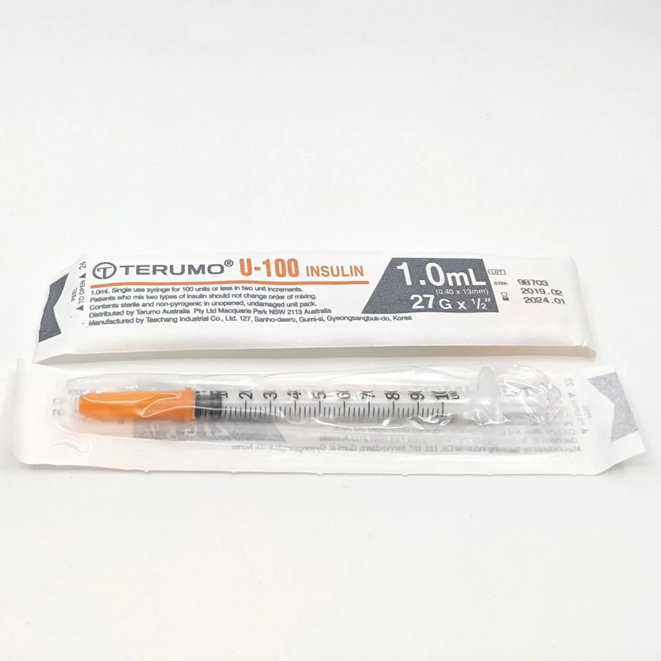 Terumo Insulin 1.0mL U100 insulin 27G x 1/2" (13mm) Box of 100