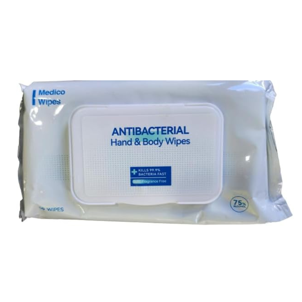 Medico Antibacterial Hand & Body Wipes (Isopropyl Alcohol 75%) - Pack/50