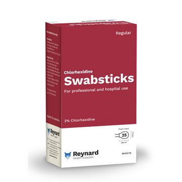 Reynard Health Supplies 2% Chlorhexidine & 70% Alcohol Swabstick - Foam Head - Red Tinted - Box/25