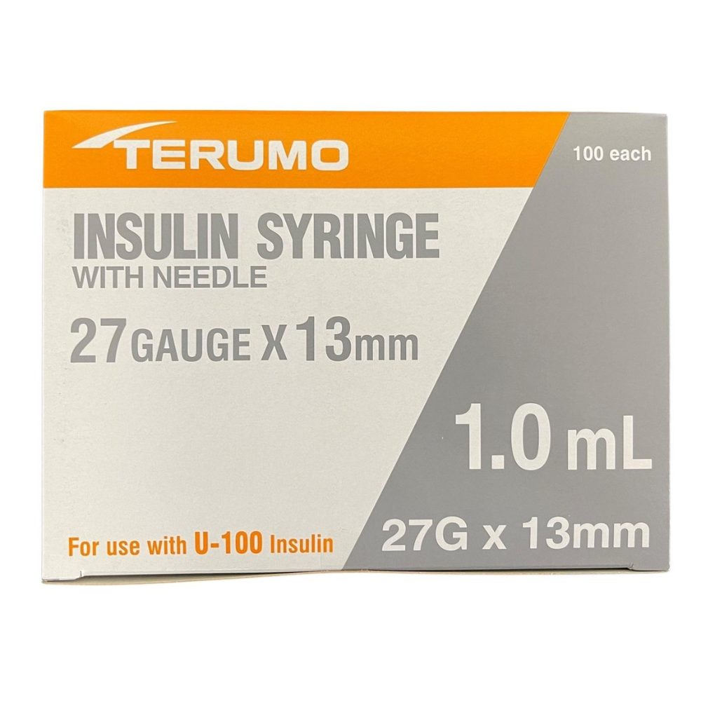 Terumo Insulin 1.0mL U100 insulin 27G x 1/2" (13mm) Box of 100